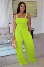 Grass Green Off Shoulder Strappless Pleated Casual Wide Leg Jumpsuit Rompers