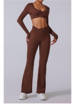 Brown Flare Leggings Yoga Pants Women High Waist Wide Leg Gym Pants Set