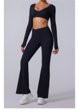 Black Flare Leggings Yoga Pants Women High Waist Wide Leg Gym Pants Set