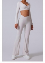 White Flare Leggings Yoga Pants Women High Waist Wide Leg Gym Pants Set