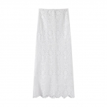 White Knitting Slim Fit Hollow Lace Luxury Casual Skirt