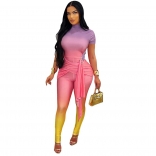Pink Short Sleeve Printed Multi Bodycon Party Sexy Jumpsuit