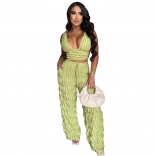 Green Women's Ruffled Lace-Up Sleeveless Casual Pants Two-Piece Suit