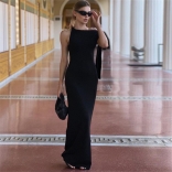 Black One-Shoulder Ribbon Women Elegant Bodycon Prom Party Maxi Dress