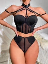 Black Lace Bandage Bra & Briefs Sets Sexy Nights Lingerie