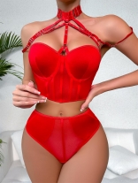 Red Lace Bandage Bra & Briefs Sets Sexy Nights Lingerie