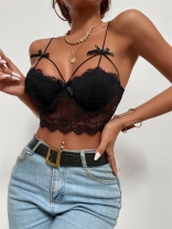 Black Strapless Steel Lace Bra Sexy Women Short Crop Tops