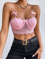 Pink Strapless Steel Lace Bra Sexy Women Short Crop Tops