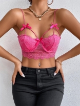 Rose Red Strapless Steel Lace Bra Sexy Women Short Crop Tops