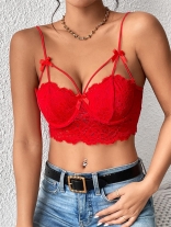 Red Strapless Steel Lace Bra Sexy Women Short Crop Tops