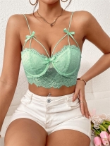 Green Strapless Steel Lace Bra Sexy Women Short Crop Tops