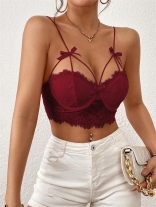 Claret Strapless Steel Lace Bra Sexy Women Short Crop Tops