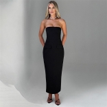 Black off Shoulder Pleated Office Women Luxury Midi Dress