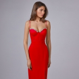 Red Straps Off Shoulder Diamonds V Neck Bandage Slit Luxury Prom Midi Dress