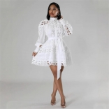 White Hollow Out Lace Embroidery Fashion Women Skirt Dress