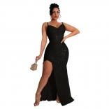 Black Elegant Sleeveless Straps Sequins Bodycon Evening Party Formal Dress