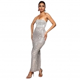 White Off Shoulder Diamonds Mesh Sexy Women Midi Dress