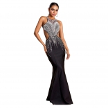 Black Cut Out Rhinestones Bodycon Backless Evening Elegant Prom Formal Long Dress