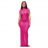 Sleeveless O Neck Mesh Diamonds Elegant Women See Through Bodycon Dress