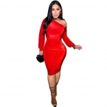 Red Long Sleeve Velvet Bell-Sleeved Pleated Party Club Dress