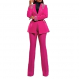 RoseRed Long Sleeve Pearls Shoulder Slim-Ft Stretch Women Elegant Casual Suit Two-Piece Sets