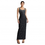 Black Sleeveless Straps Low Cut Diamonds Elegant Women Formal Maxi Dress