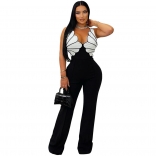 Black Straps Irregular Patchwork Bodycon Women Office Street Wear Sexy Jumpsuit