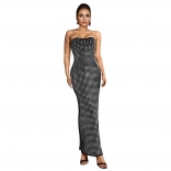 Black Off Shoulder Sleeveless Round Sparkling Diamonds Elegant Back Split Elegant Midi Dress