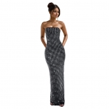 Black Off Shoulder Diamonds Elegant Women Evening Formal Maxi Dress