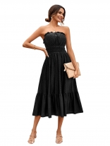 Black Off Shoulder Pleated Fashion Women Summer Casual Dress