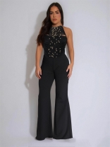 Black Backless Straps Tassels Bodycon Elegant Evening Party Prom Jumpsuit