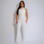 White Backless Straps Tassels Bodycon Elegant Evening Party Prom Jumpsuit