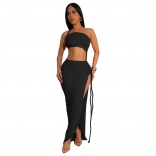 Black Off Shoulder Braided Evening Elegant Prom Sexy Slit Bandage Long Dress