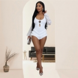 White Long Sleeve Cut Out Lace Sexy Bodycon Backless Sexy Club Rompers
