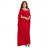 Red Capes Sleeve Diamonds Square Neck Elegant Women's Evening Prom Long Dress