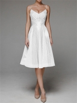 White Straps Low Cut Embroidered Luxury Women's Midi Skirt Dress