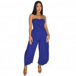 Blue Casual Off the Shoulder Lace Up Wide Leg Fashion Rompers Dress