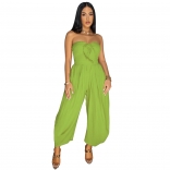 Green Casual Off the Shoulder Lace Up Wide Leg Fashion Rompers Dress