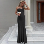 Black Off the Shoulder Pleated Women Street Casual Long Dress