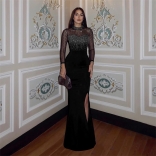 Black Diamonds Mesh Long Sleeve Luxury Women's Bodycon Formal Maxi Dres