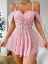 Pink Straps Mesh See Through Erotic Women Sexy Lingerie