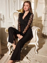 Black Mesh See Through Two Pieces Jumpsuits Lingerie Dress