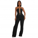 Black Off Shoulder Hollow Out Gilding Two Pieces Sexy Pant Sets