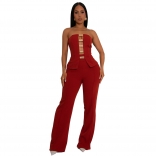 Red Off Shoulder Hollow Out Gilding Two Pieces Sexy Pant Sets