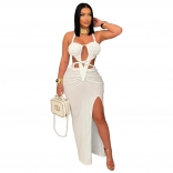 White Straps Bandage Snatched Knitted Women Party Maxi Dress