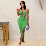 Green Straps Bandage Snatched Knitted Women Party Maxi Dress
