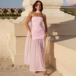 Pink Off Shoulder Mesh Lace Elegant Evening Women's Gowns Long Dress