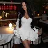 White Long Sleeve Low Cut Single Breasted Ruffles Evening Party Mini Dress