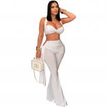 White Straps Low Cu Crop Tops Cut Pleated Sexy Pant Sets