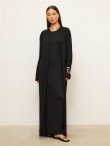 Black Long Sleeve Long Sleeve Knitted Cardigan 2PCS Straps V Neck Casual Catsuist Dress Sets